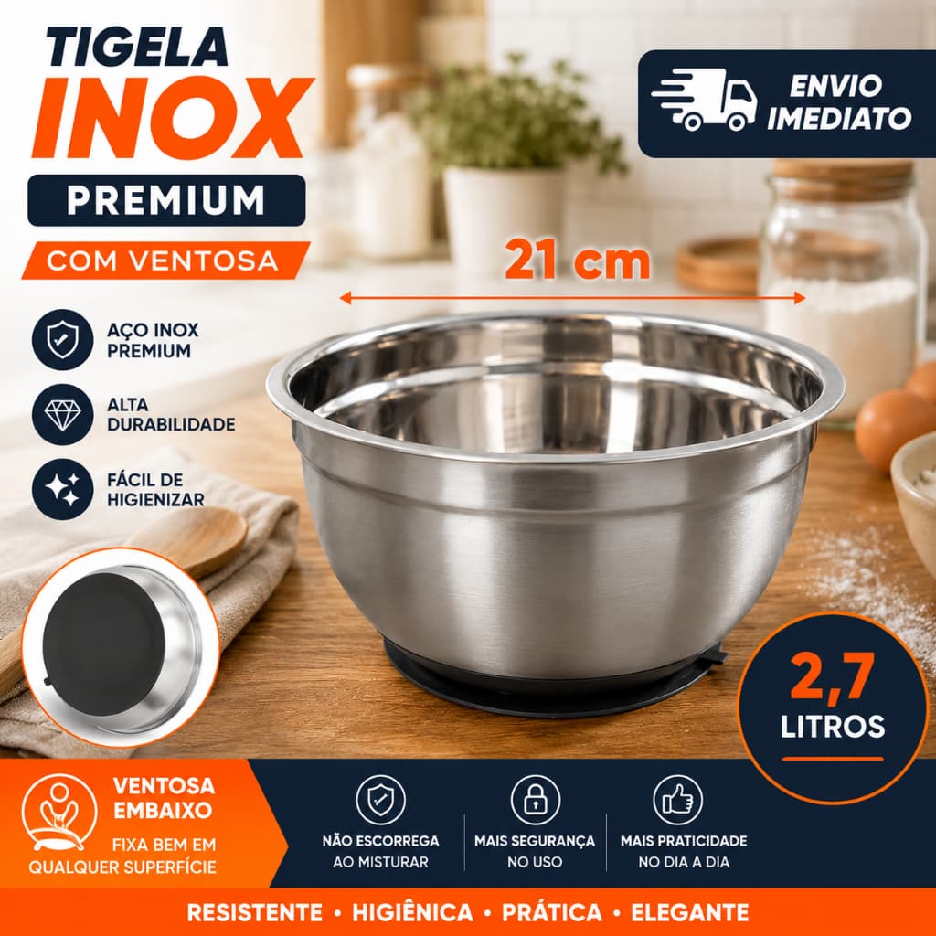 Bowl Tigela Com VENTOSA Premium 21cm 2,7 Litros Fixação Antiderrapante