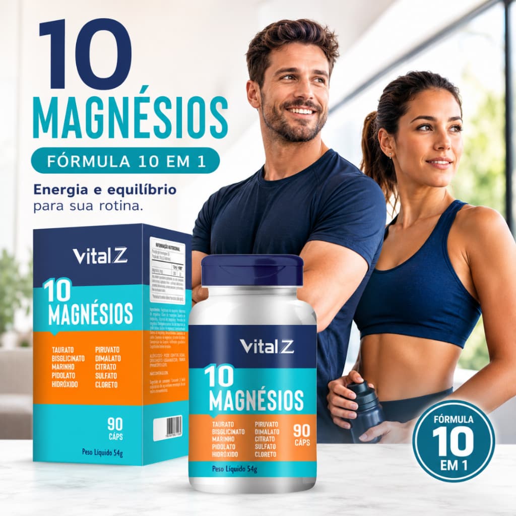 10 magnésios 10 em 1 - Vital Z - 90 Cápsulas - 1800mg por dose o mais completo.
