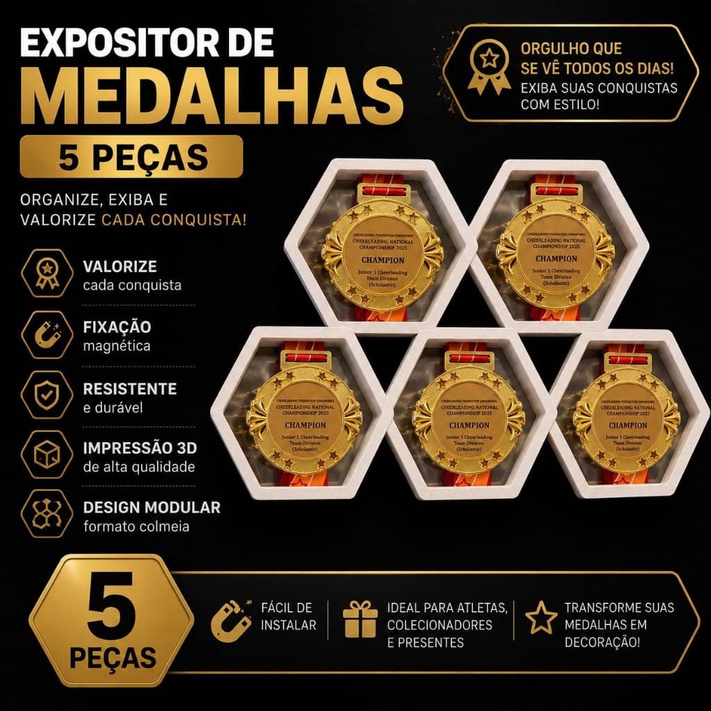 Kit 5 Expositores de Medalhas com Ímã - Para Geladeira e Painel de Metal Decorativo