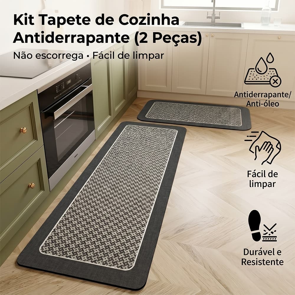 Kit 2 Tapetes De Cozinha Passadeira Antiderrapante Multiuso Resistente Impermeável Lavável 45x120cm 45x180cm