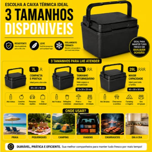 Caixa Térmica Cooler Conservadora Resistente 7L, 17L, 29L- Arqplast