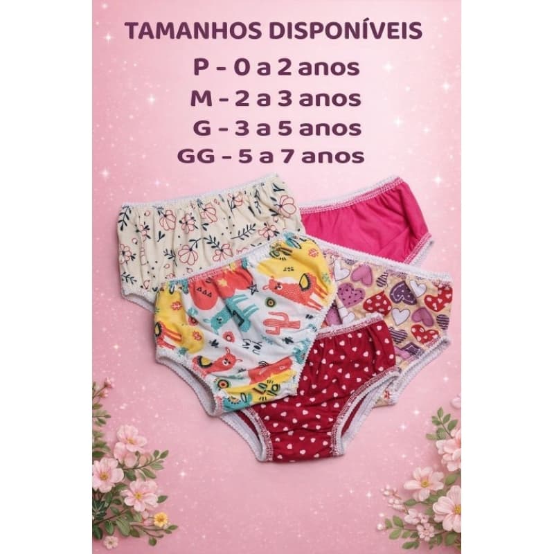 kit 100 calcinhas infantil kids sortidas com forro algodão do P ao GG, atacado