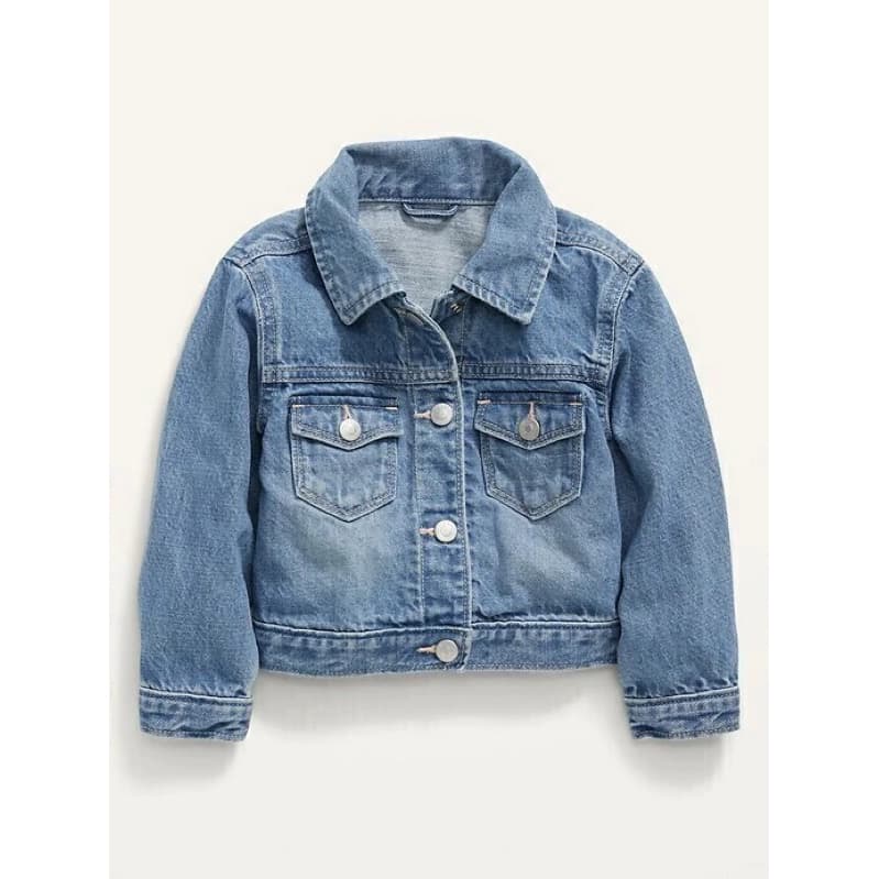 Jaqueta Jeans Infantil Feminina Old Navy | Jaqueta Jeans Clássica com Botões e Bolsos