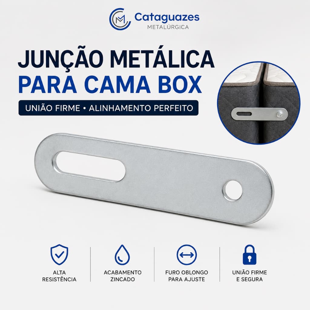 Junção para Cama Box 135mm – Furo Oblongo, Aço Zincado