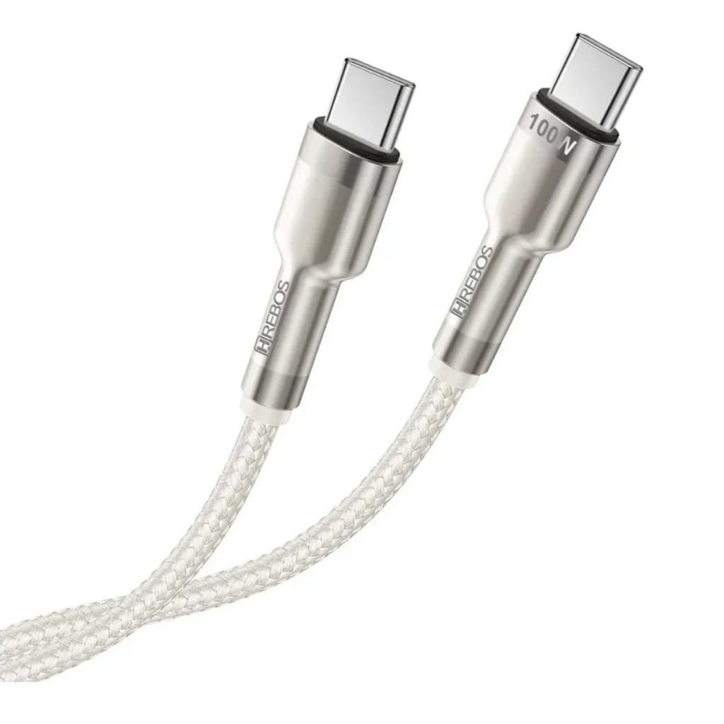 Cabo tipo-C Tipo-C 1m Super Rápido Hrebos Branco 100W Turbo