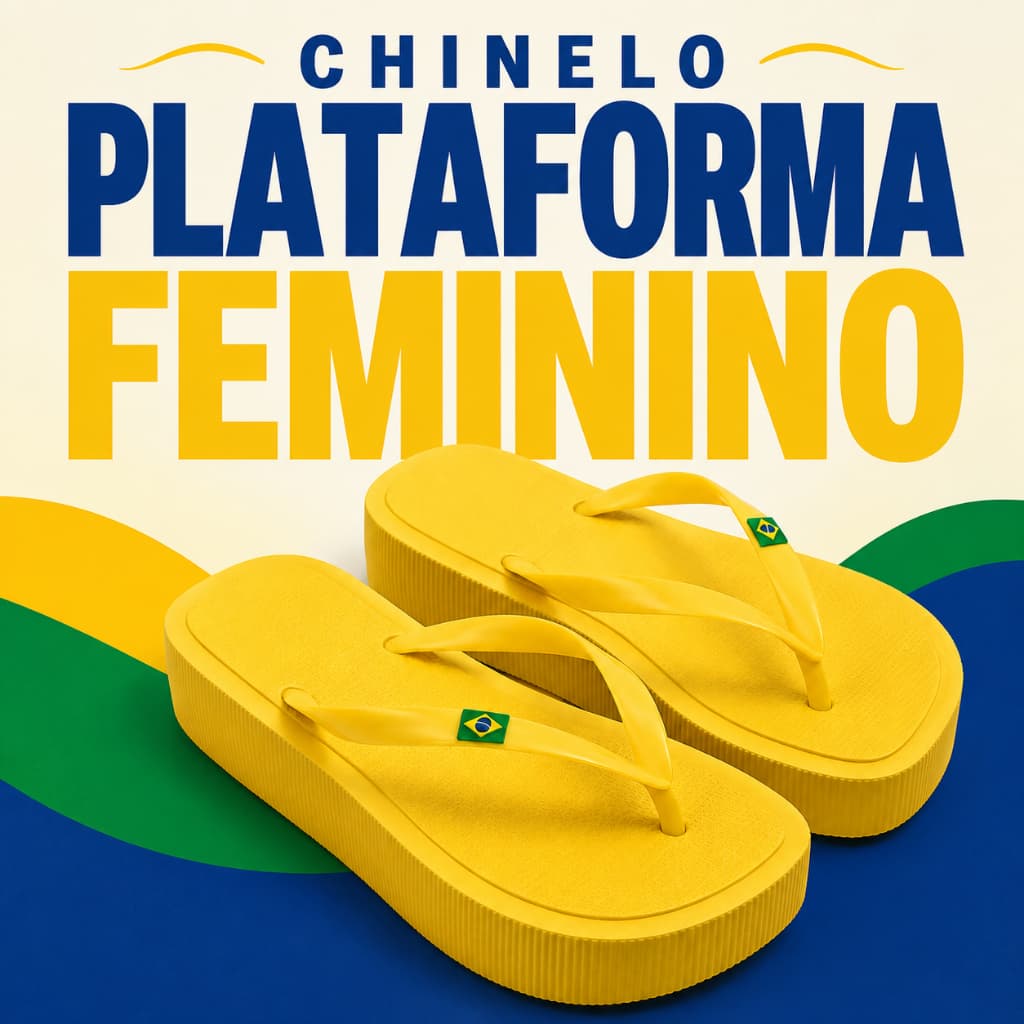 Chinelo Feminino Sola Alta Plataforma Bandeirinha Brasil Bico Quadrado Amarelo Macio Lançamento