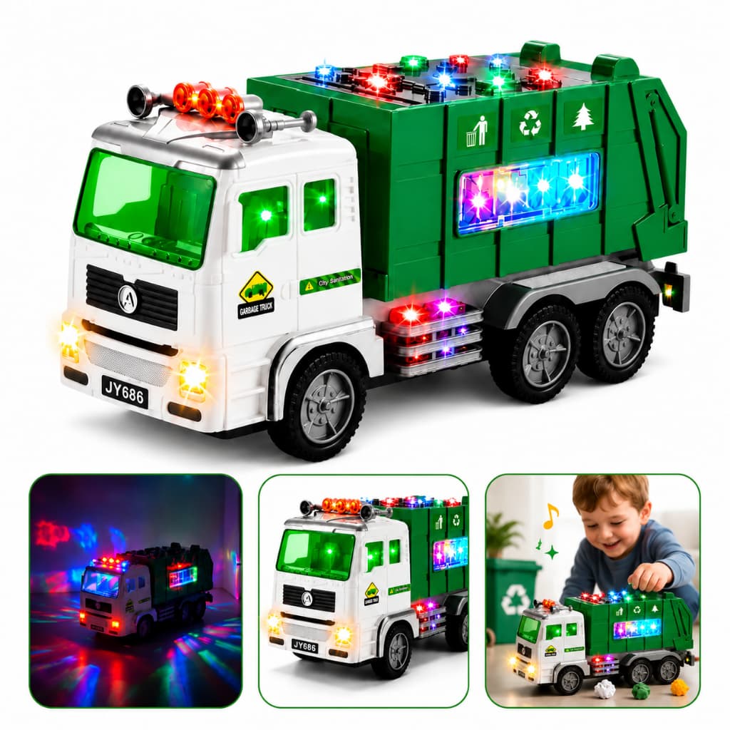 Brinquedo Caminhao Coleta Lixo Reciclagem Toca Musica Luzes Som Infantil Á Pilhas Não Inclusas