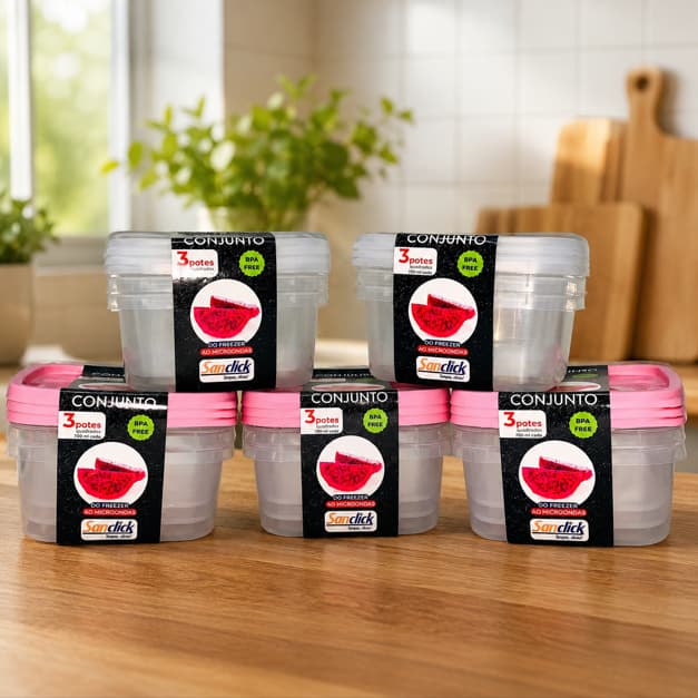 Conjunto Com 3 Potes Quadrados Graduados BPA Free 700 ML - Marmita, cozinha