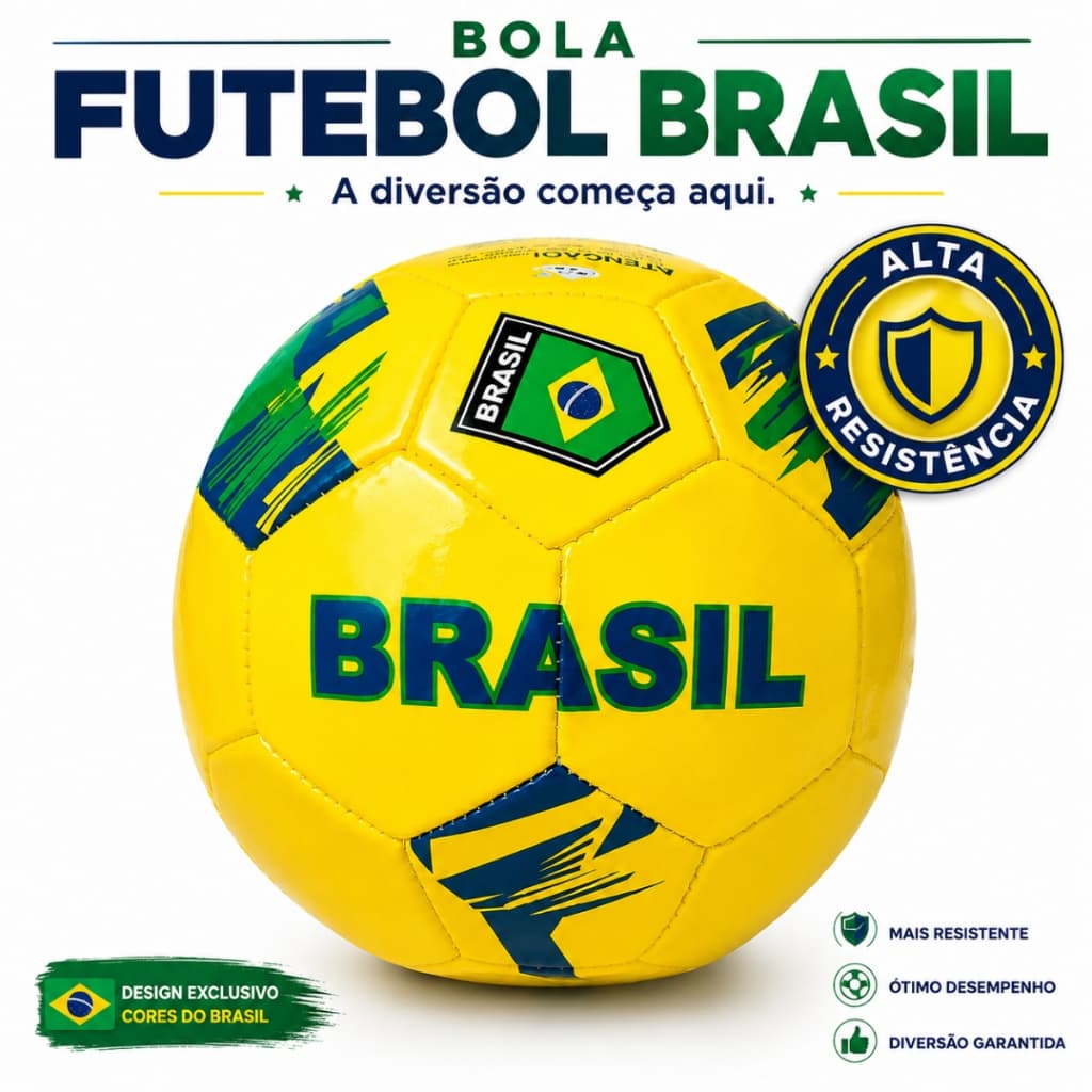 Bola de Futebol Brasil Amarela Tamanho 5 Resistente Profissional Alta Qualidade Treino Campo Vinil