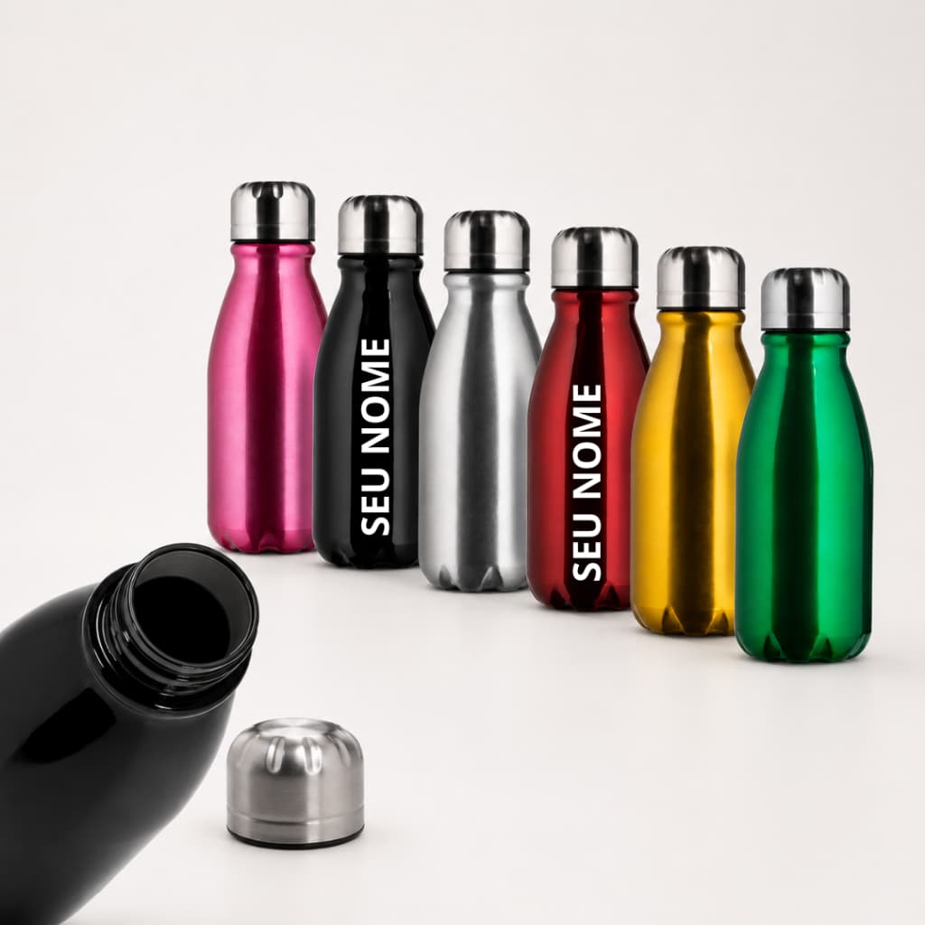 Garrafa Água Metalizada Personalizada Alumínio 400ml Kids Premium