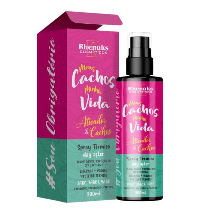 Spray Capilar Rhenuks Meu Cacho Minha Vida 200ml com Proteção Térmica - Cabelos ondulados, cacheados e crespos
