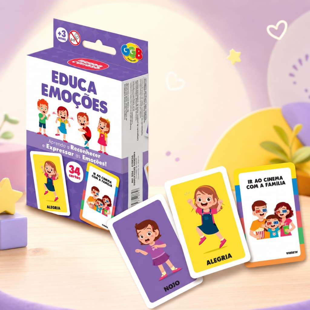 Jogo Educa Emoções 34 cartas Mesa Imagens Educativo Baralho Crianças Alegria Expressar