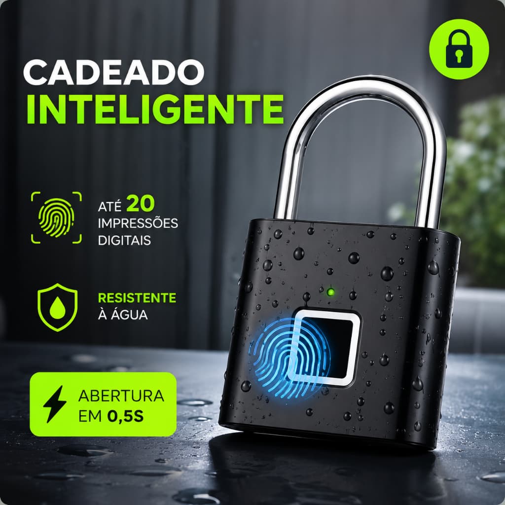 Cadeado Inteligente Biométrico Portátil 20 Digitais Sem Chave para Mochila e Armário