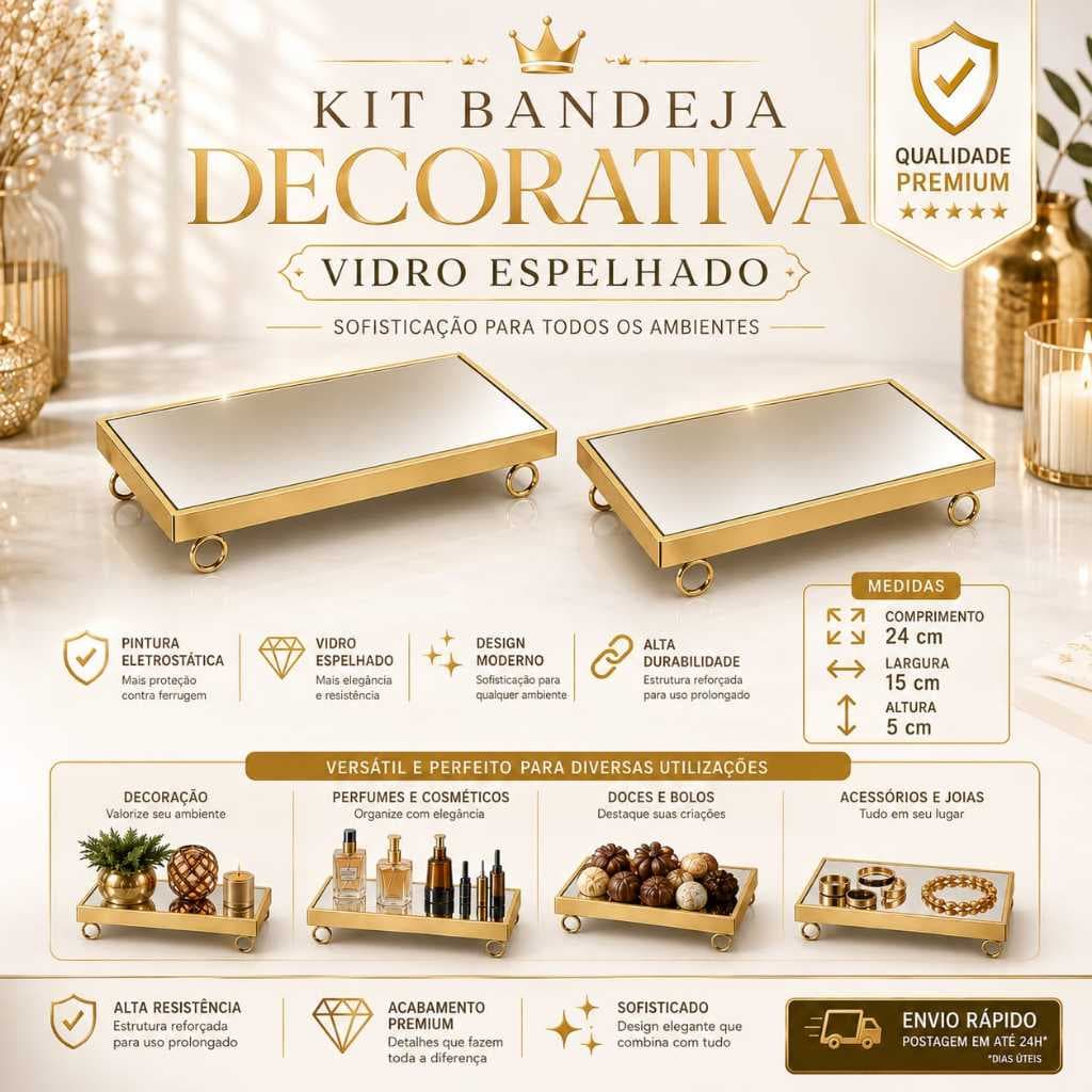 Kit Bandejas Luxo 2 Peças Decoração e Festa
