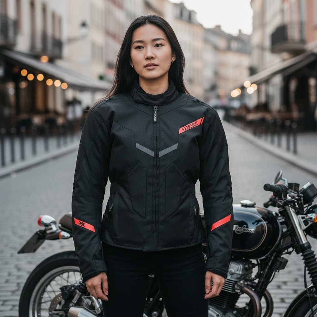 Jaqueta Motociclista Feminina Texx New Strike V3 Lady Preta Vermelha Proteção Impermeável