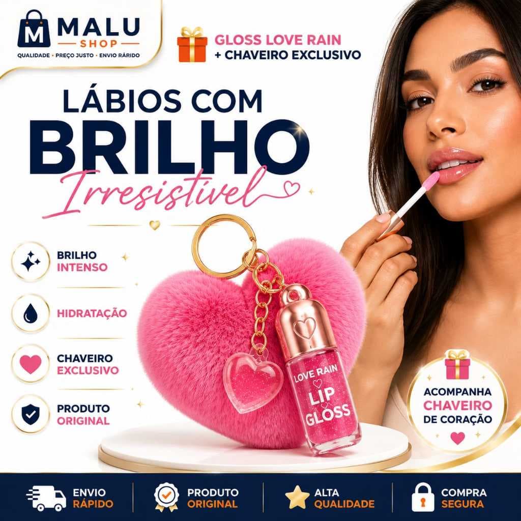 Gloss Labial Efeito 3D Pompom Coração Com Asinhas Hidratação E Estilo Kit Chaveiro Acessório Lindo Para Presente De Luxo