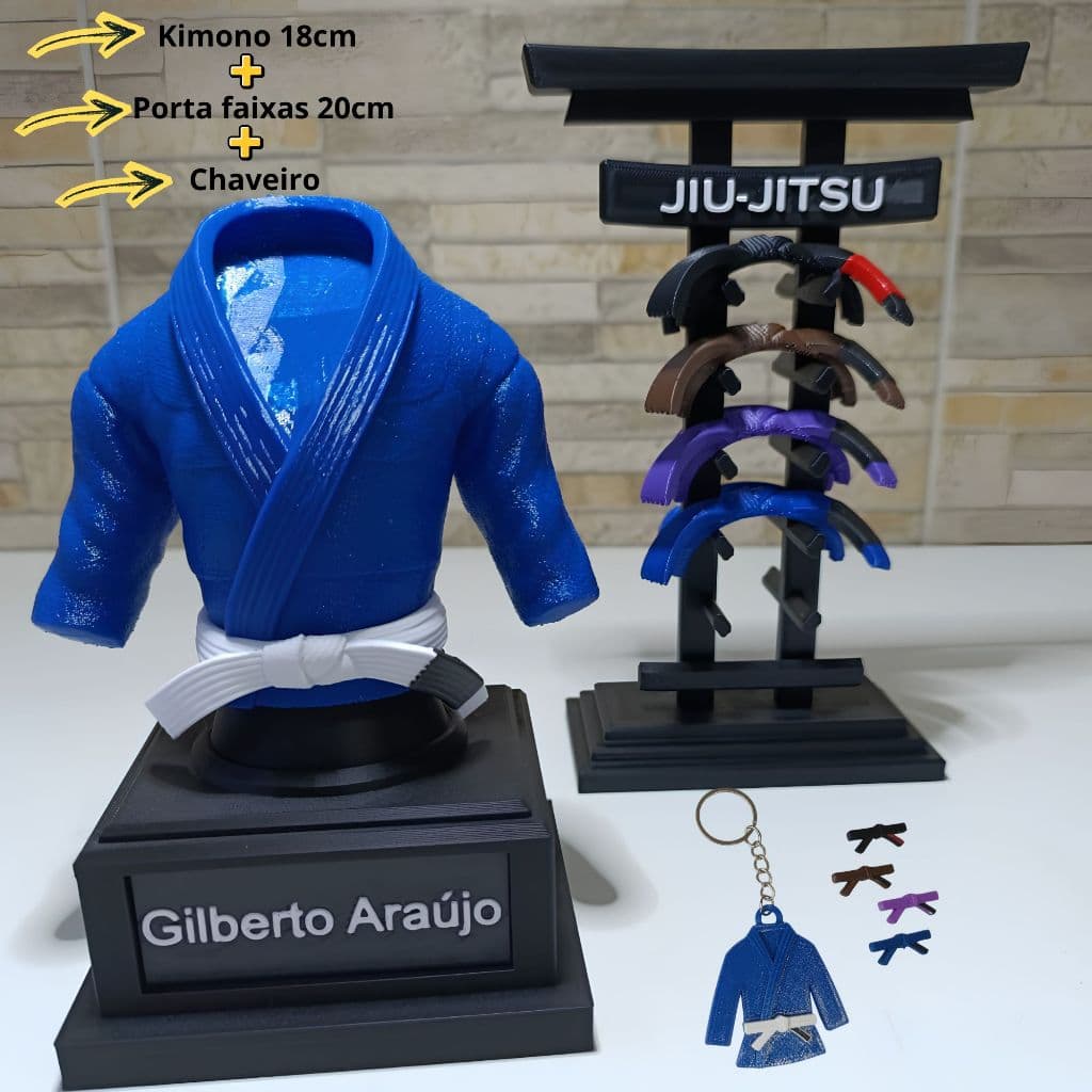 Troféu Kimono Personalizado Completo 18cm – Presente para Lutadores de Jiu-Jitsu ou Judo
