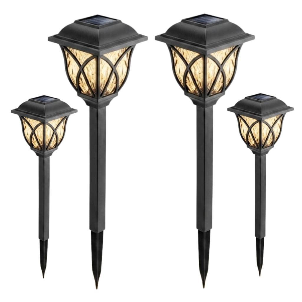 Luminária Solar Jardim Kit 4 Unidades Espeto LED Amarelo Estilo Colonial Resistente
