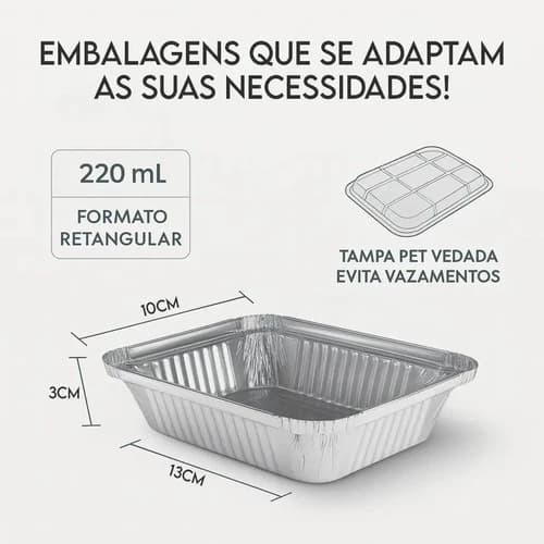 Marmita Marmitex Alumínio 220ml com Tampa Pet Transparente - Lembrancinha, Empada, Browne, Doces