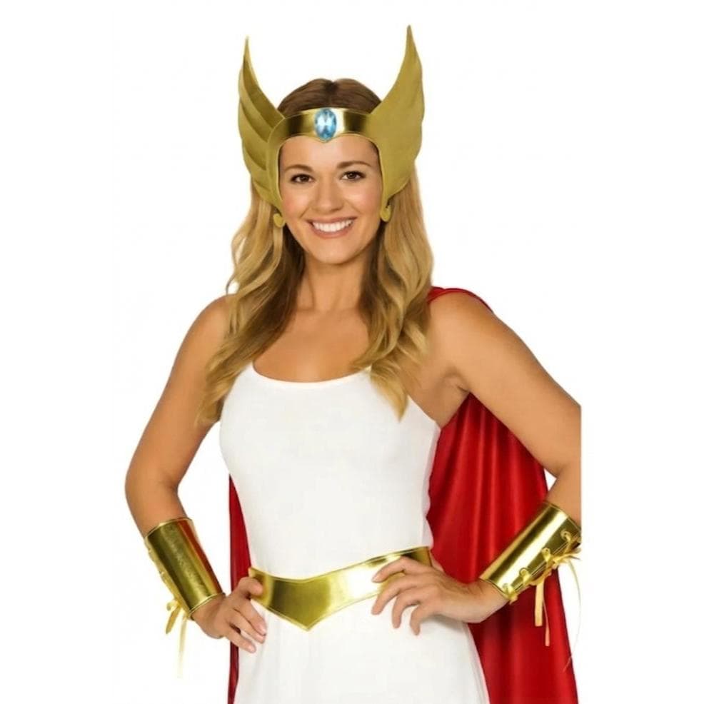 Acessório Fantasia Mulher Maravilha e She-Ra Super-heroína Luxo Bracelete Capa Cinto Tiara Festa Carnaval Cosplay