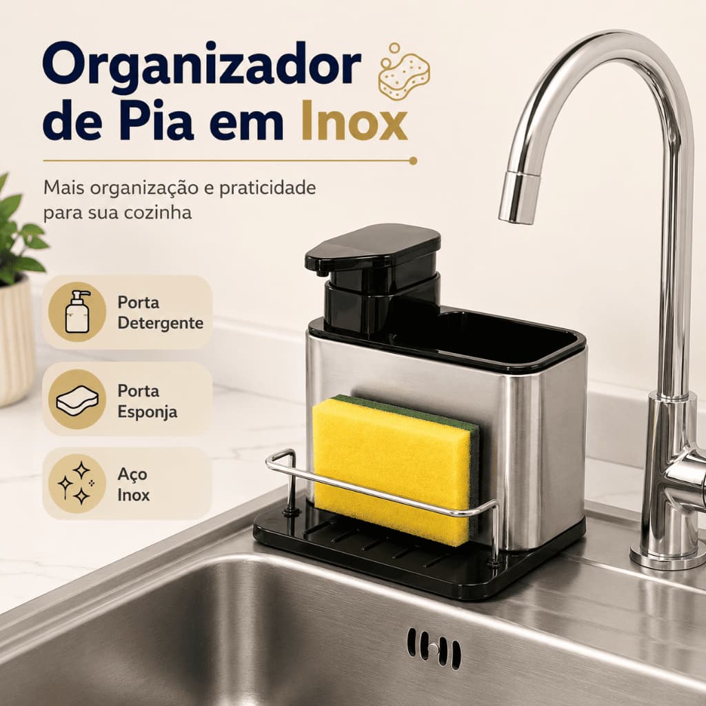 Organizador De Pia Inox Porta Detergente Suporte Escorredor Acessórios Cozinha