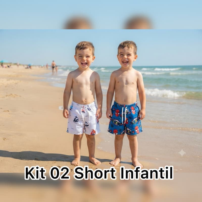 kit 02 Tactel Infantil Juvenil 1 a 12 Anos Estampadas Variadas Praia Piscina Verão Com Elástico