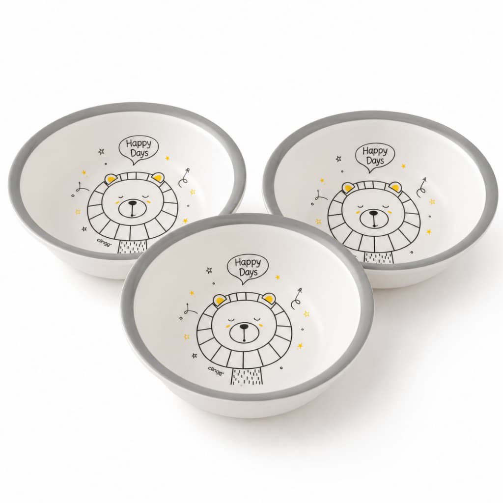Kit 3 Tigelas Infantil Leãozinho Livre de BPA para Bebê Introdução Alimentar Refeição Resistente
