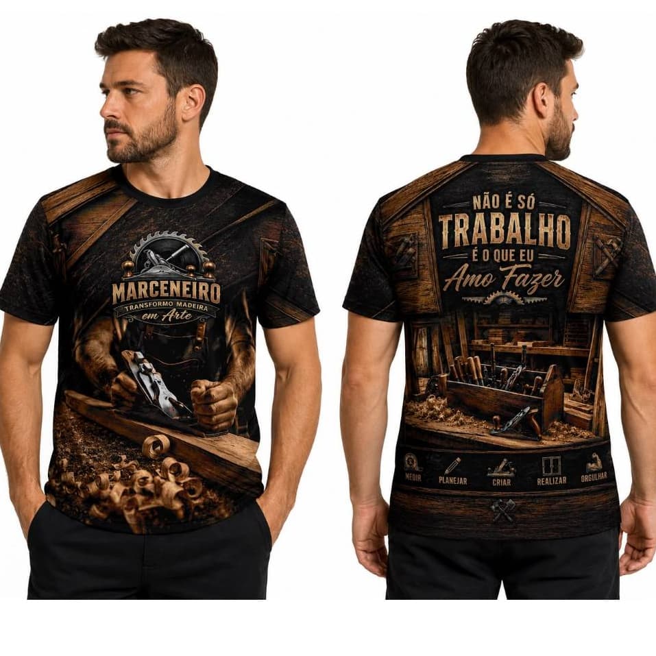 Camisa Marceneiro Masculina Sublimação Total Profissional Carpinteiro Uniforme Personalizado Oficina