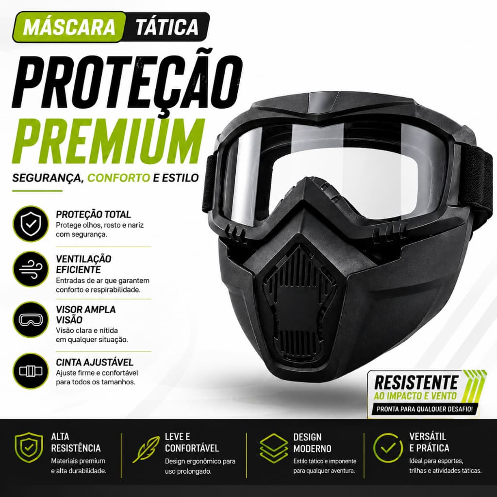 Máscara Tática Motocross Airsoft Paintball Moto Trilha Visor Antiembaçante