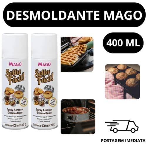 2 Desmoldantes Spray Solta Fácil 400ml Mago Antiaderente Culinário Para Forma Untar