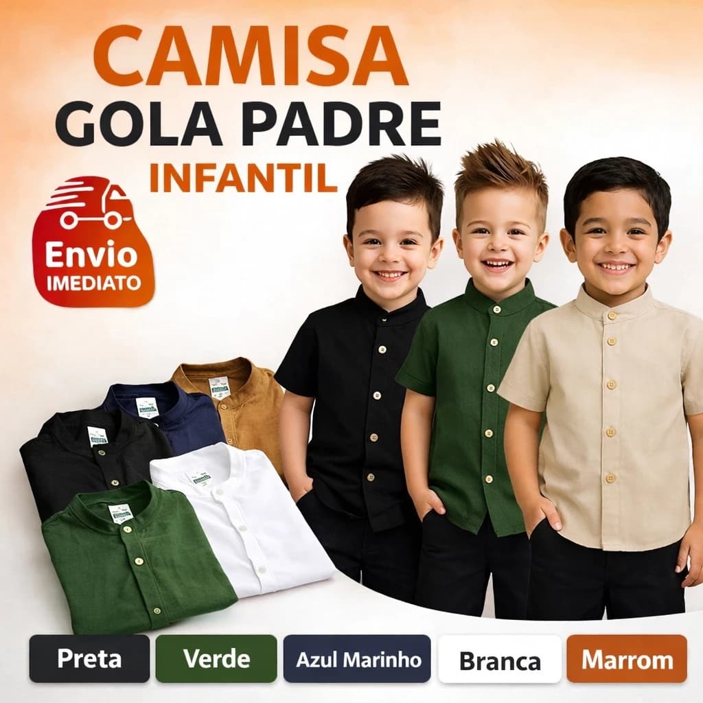 Camisa Social Gola Padre Infantil Ideal para Festa Batizado e Eventos - Envio Imediato !!!