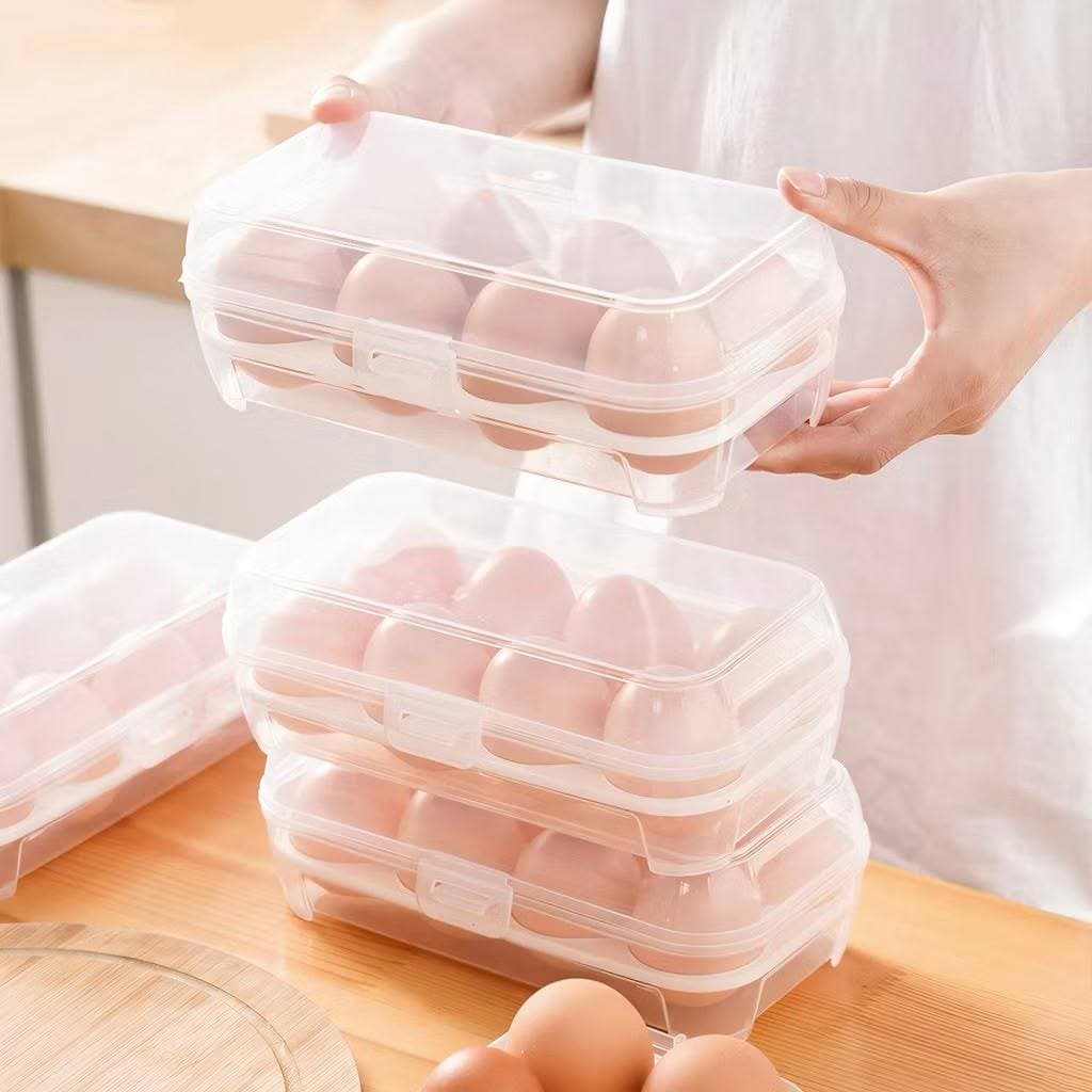 Porta Ovos com Tampa para Geladeira Organizador de Ovos 8 Unidades Transparente Empilhável Plástico Resistente
