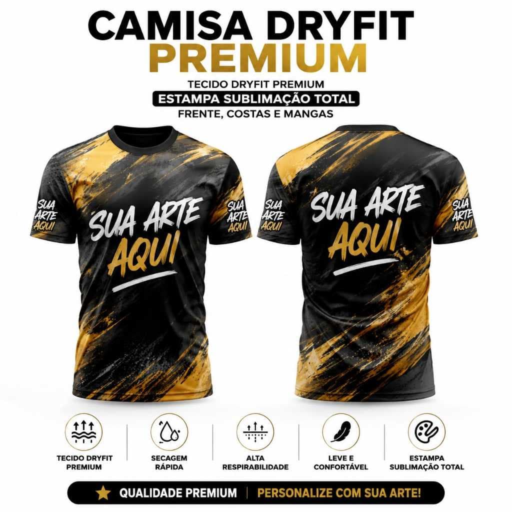Camisa Dryfit Personalizada Premium | Sublimação Total | Frente Costas Mangas