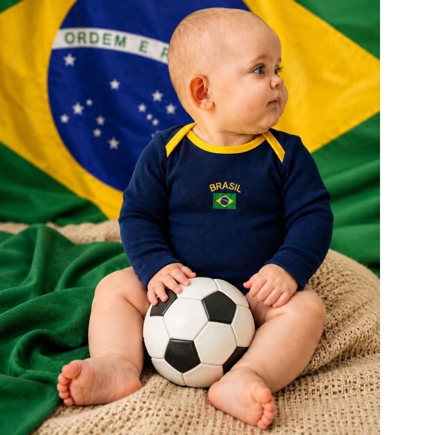 Body Bebê Manga Longa Brasil Menino Menina RN ao 1 Azul Marinho