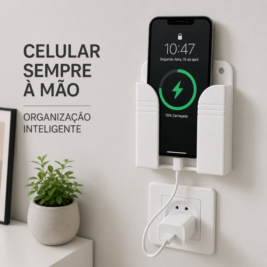 Suporte de Parede Branco para Celular para Carregar Controle Remoto Organizador Com Adesivo