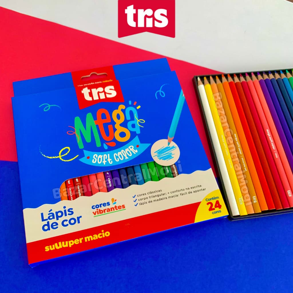 Lápis de Cor 24 Cores Tris Mega Soft Color Triangular Super Macio