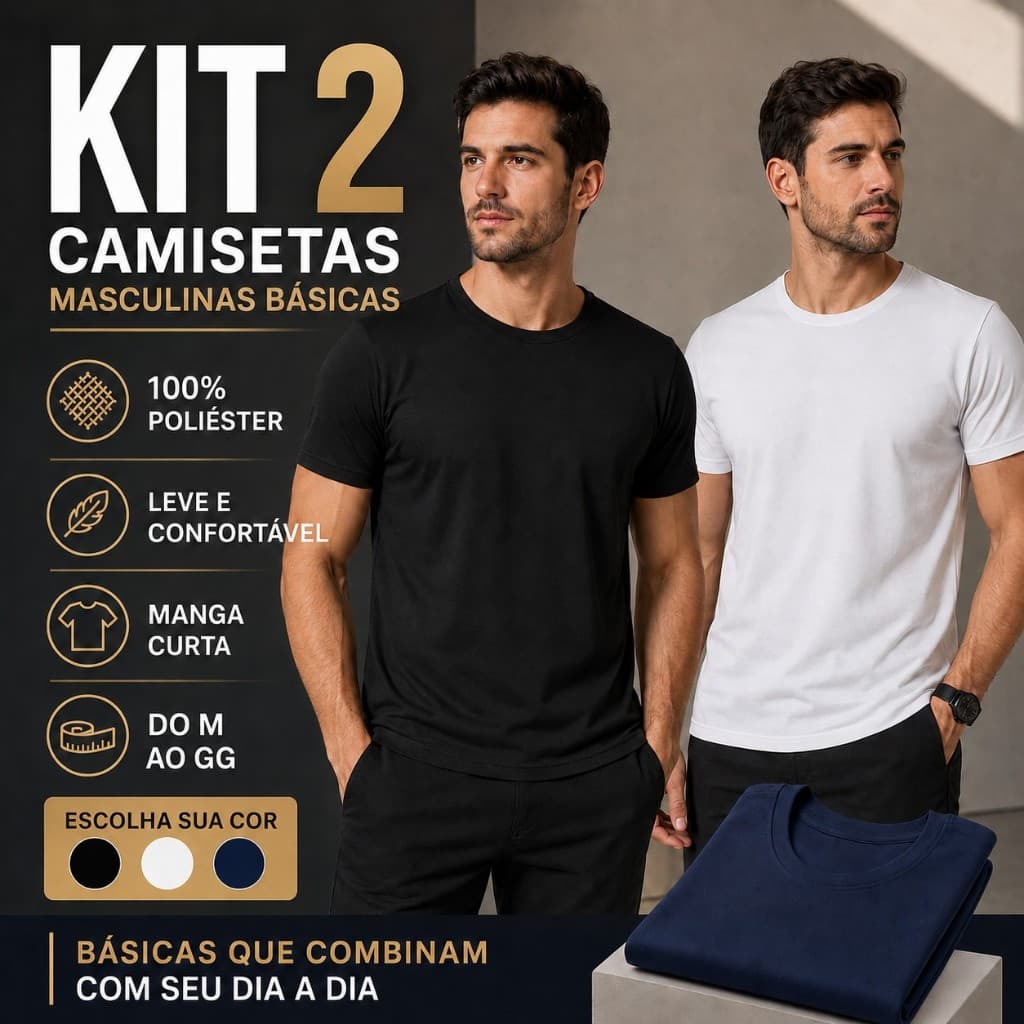 Kit 2 Camisetas Masculinas 100% Poliéster Microfibra Lisa Básica Manga Curta Leve M ao GG