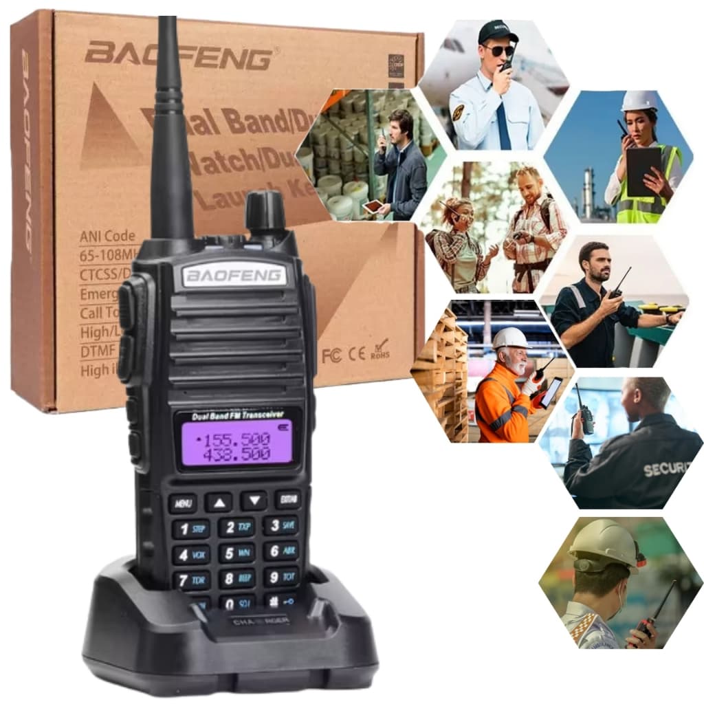 Rádio Comunicador Walkie Talkie Baofeng UV-82 Dual Band VHF UHF Rádio FM Profissional Recarregável com Fone de Ouvido