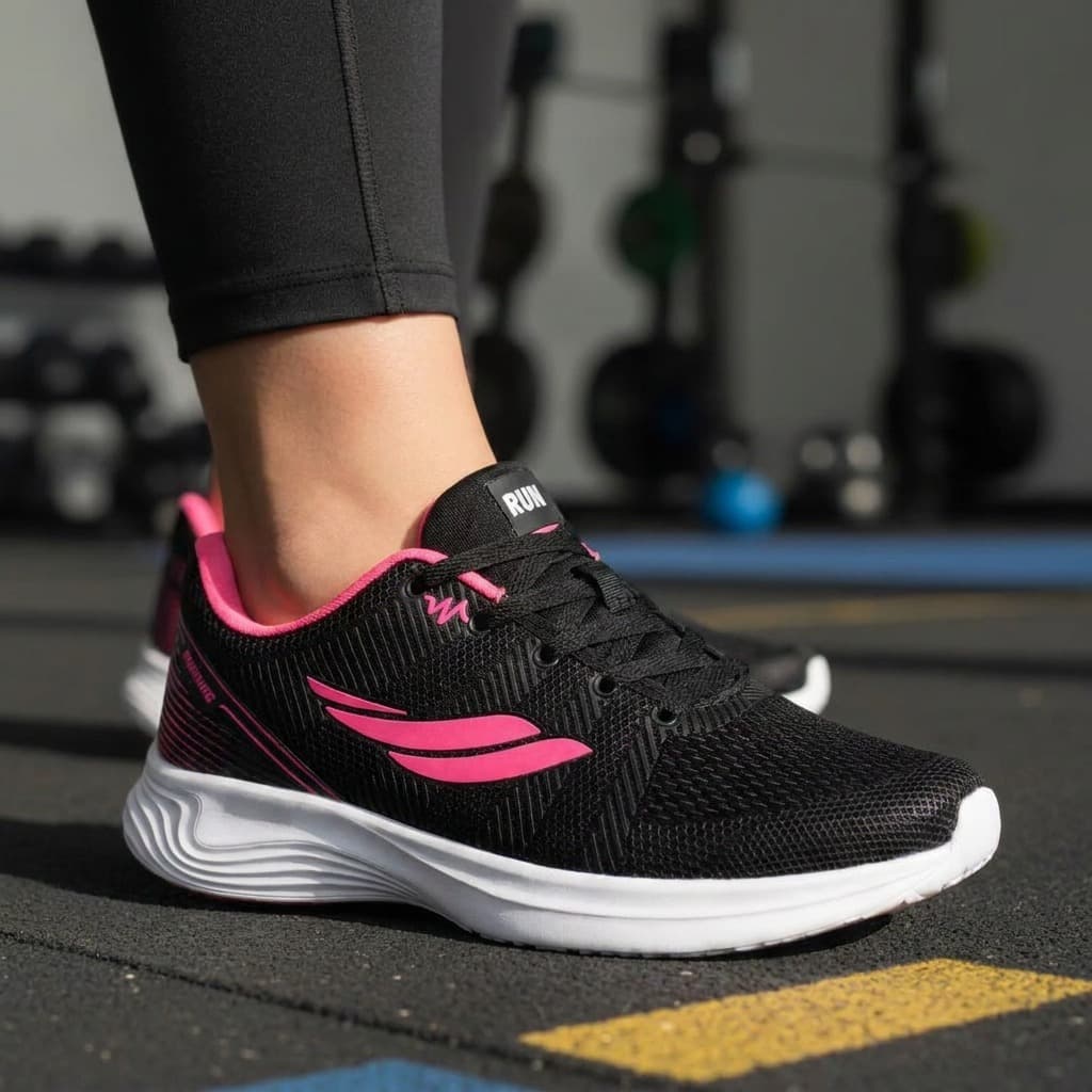 Tênis Feminino Esportivo com Cabedal Respirável Solado Antiderrapante e Ajuste Confortável