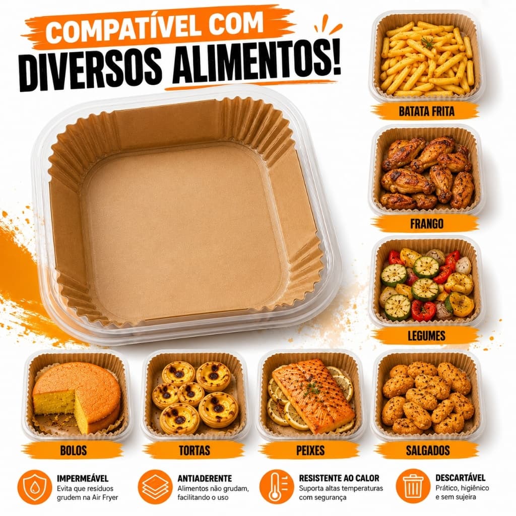 Assadeira Descastável Formas Para Air Fryer Antiaderente Para Cozinha 50 Unidades