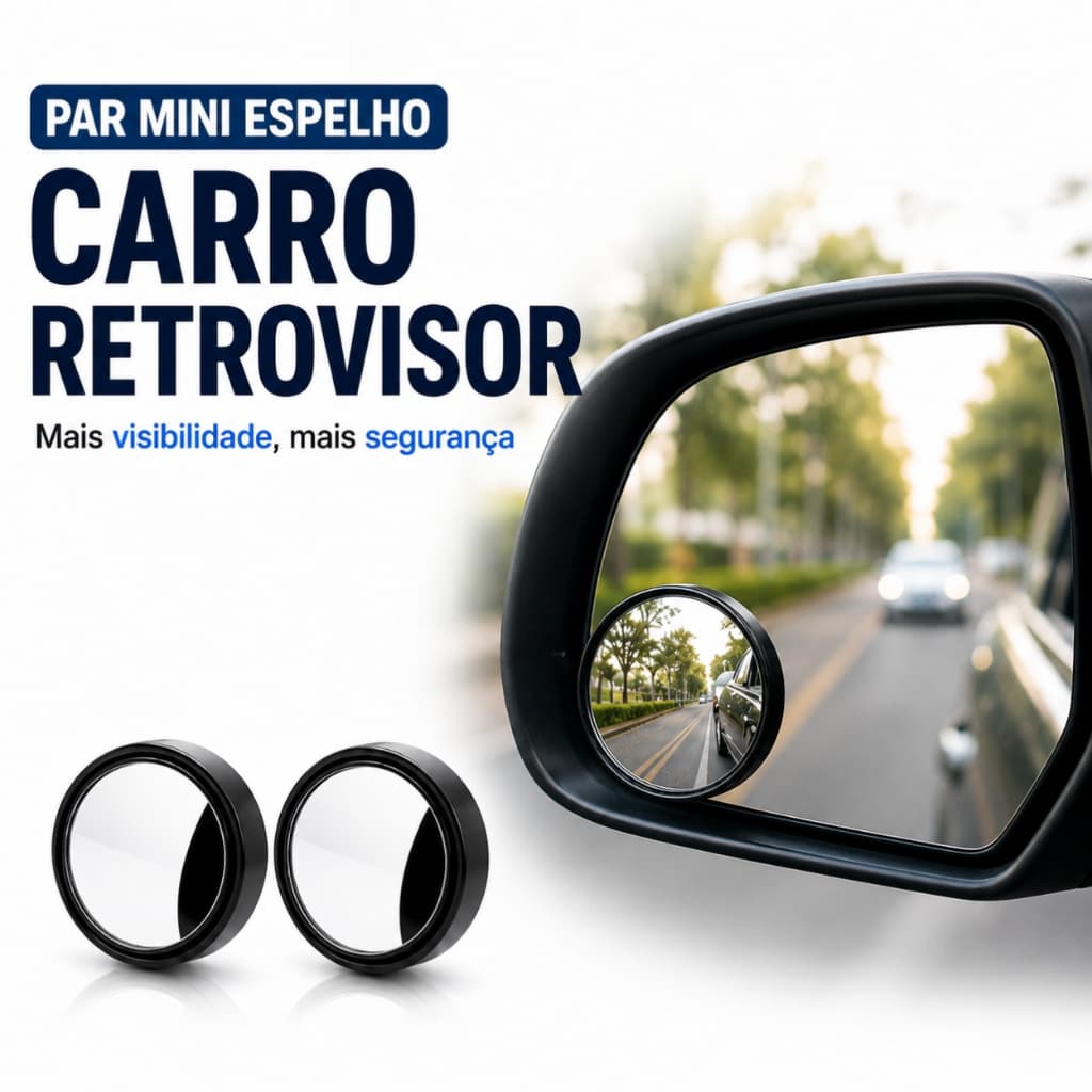Par Mini Espelho Retrovisor Carro Ponto Cego Convexo 360° Universal Adesivo