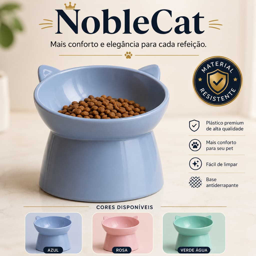 Comedouro Elevado para Gato Antiderrapante 13cm Pote Alimentação Pet Resistente NobleCat