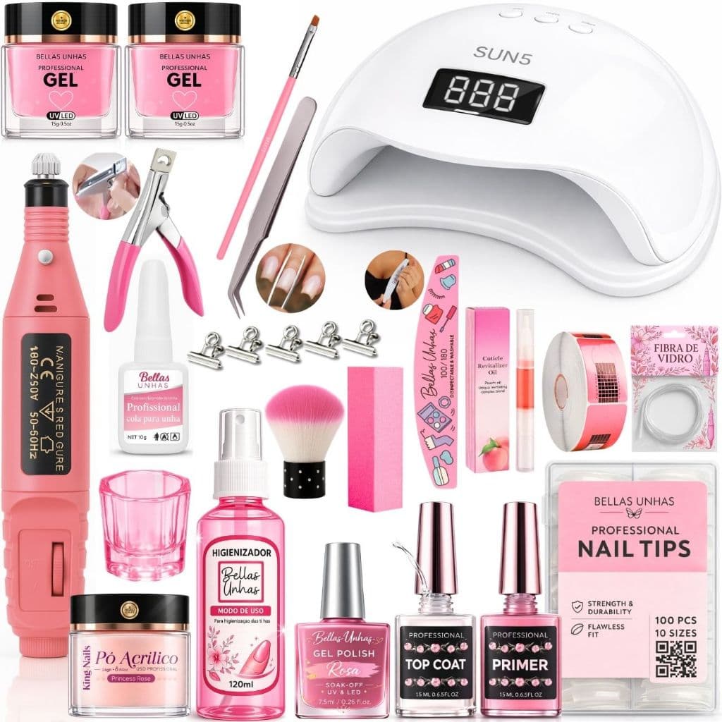 Kit Para Unhas Gel Alongamentos Cabine Lixadeira Completo Envio Imediato