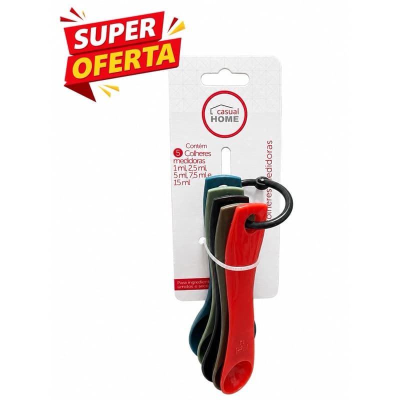 KIT 5 COLHERES MEDIDORAS CASUAL HOME – PRECISÃO NA COZINHA | 1ML A 15ML | OFERTA IMPERDÍVEL