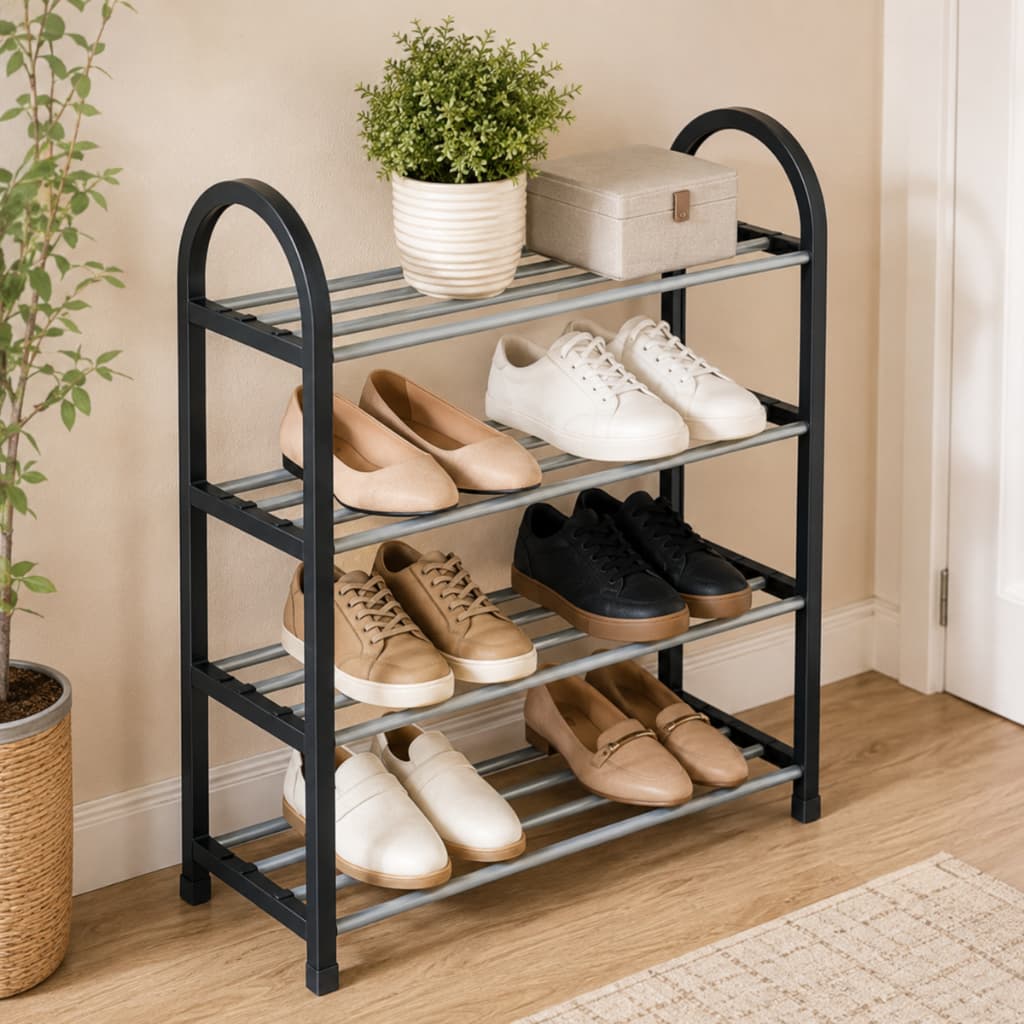 Sapateira Organizador Sapatos Estante Multiuso 4 Prateleiras Até 12 Pares Quarto Banheiro Entrada Resistente Compacta