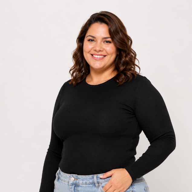 Blusa Feminina Plus Size Manga Longa Ribana Canelada Premium Gola Redonda G GG G1 G2