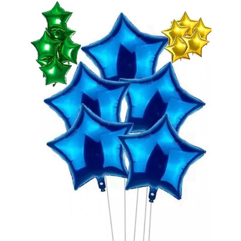 20 Estrela Metalizada 3 Cores Verde / Azul / Amarela