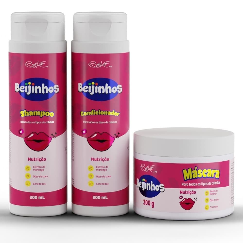 Kit Capilar Beijinhos Belkit Trio Shampoo Condicionador Máscara