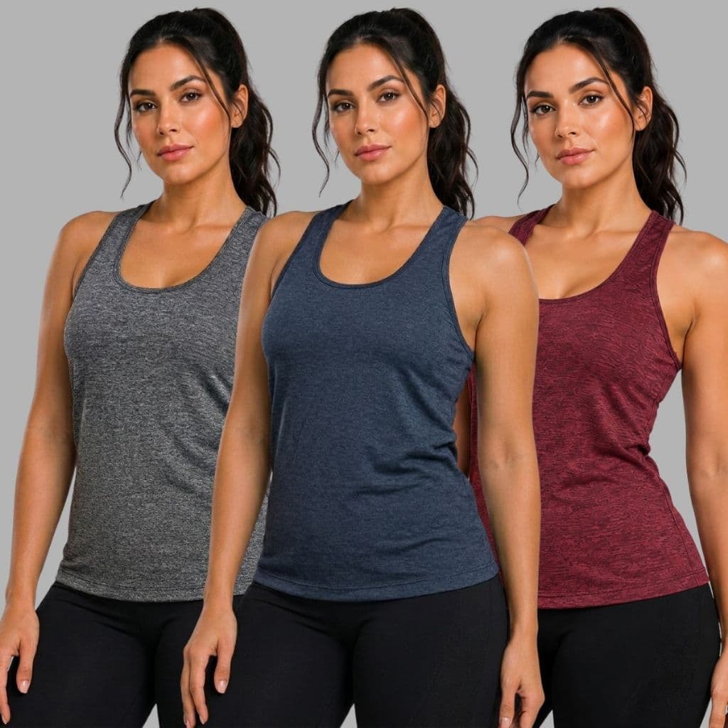 KIT 3 Blusas Fitness Femininas Regatas Dry Fit Academia Treino Esportiva Leve
