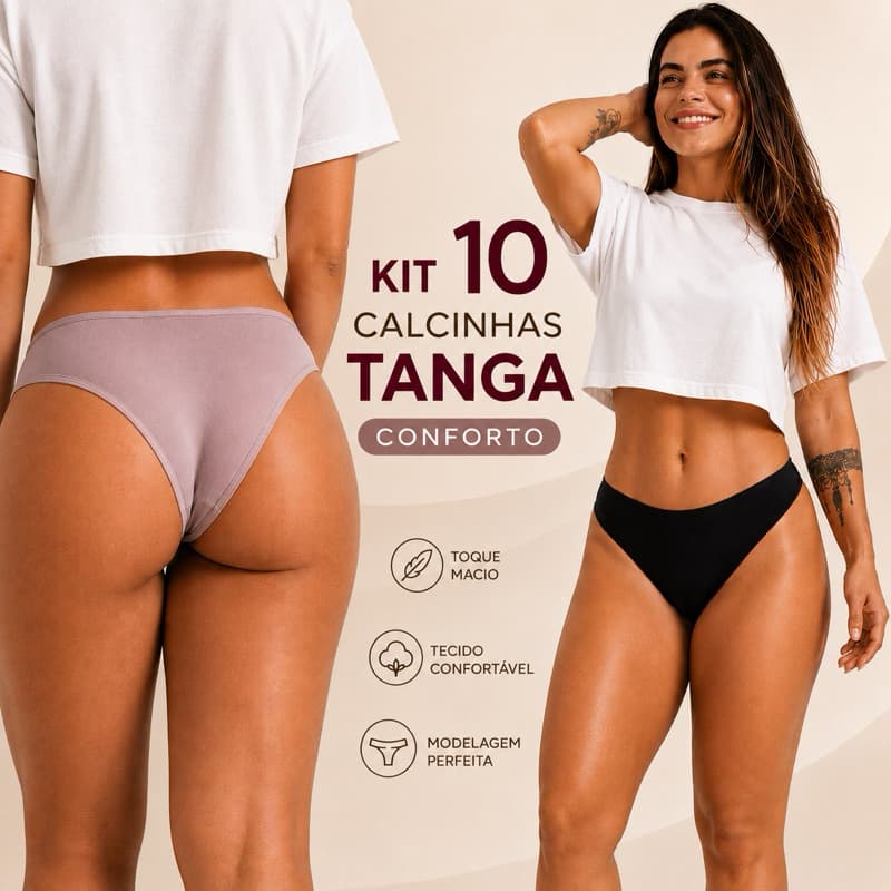 Kit Calcinha Tanga Conforto Microfibra Bege e/ou Preta Forro 100% Algodão